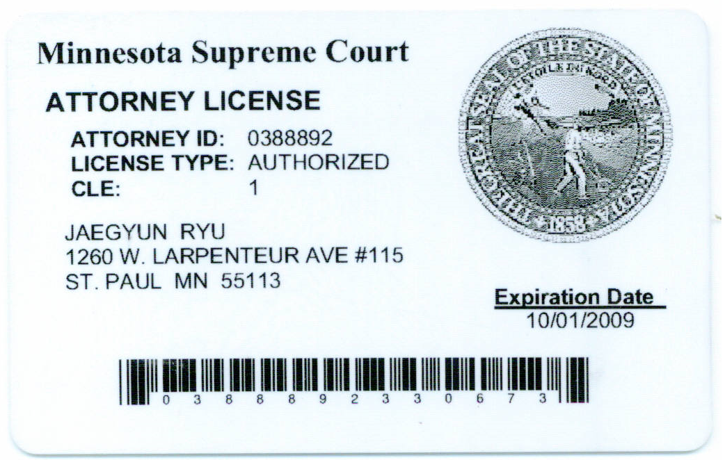 2009 MN attorney license
