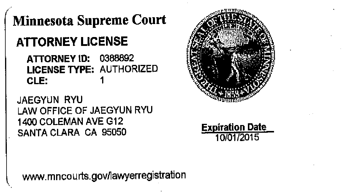 2015 MN attorney license